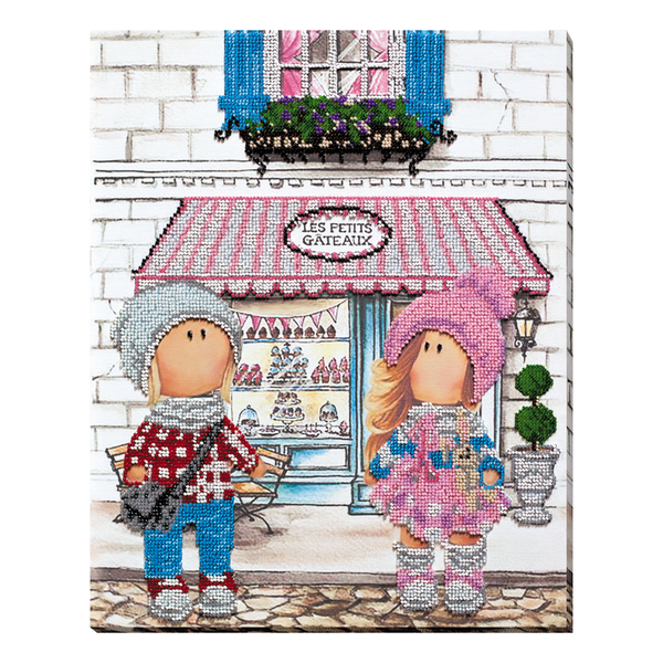 DIY Bead Embroidery Kit "Meeting in the cafe" 11.8"x14.8" / 30.0x37.5 cm