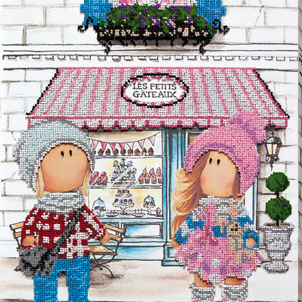 DIY Bead Embroidery Kit "Meeting in the cafe" 11.8"x14.8" / 30.0x37.5 cm