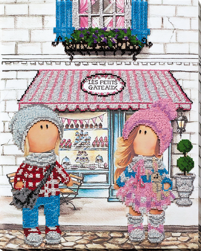 DIY Bead Embroidery Kit "Meeting in the cafe" 11.8"x14.8" / 30.0x37.5 cm