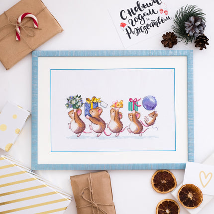 DIY Cross Stitch Kit "We are in a hurry to greet" 11.8"x7.9"