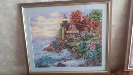 DIY Bead Embroidery Kit "House by the sea" 15.7"x12.6" / 40.0x32.0 cm