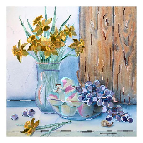 Canvas for bead embroidery "Daffodils and Grape" 11.8"x11.8" / 30.0x30.0 cm