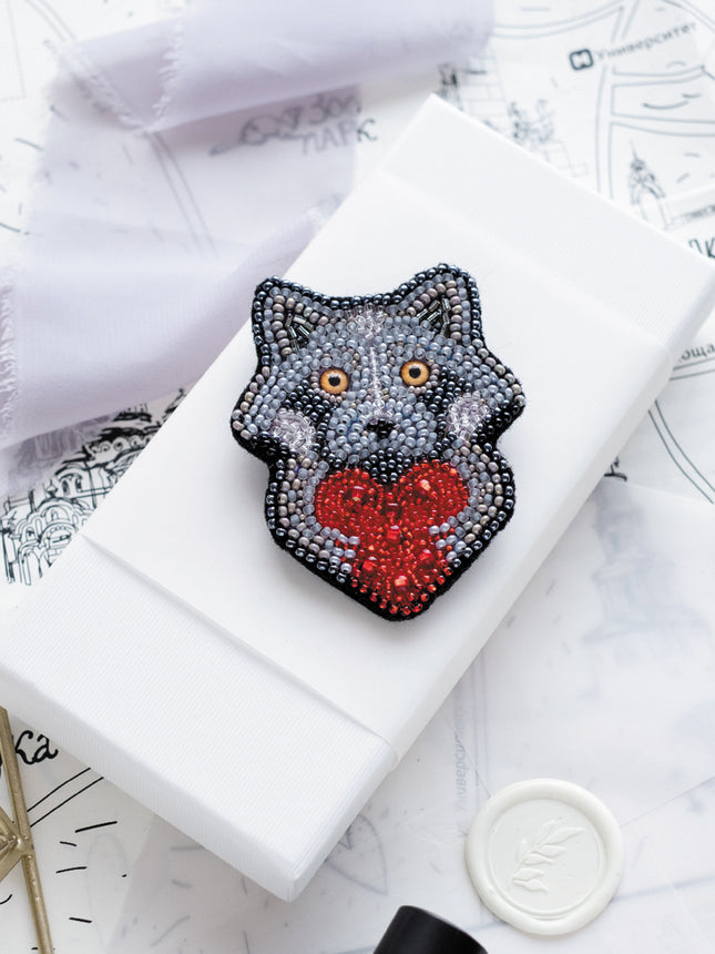 Beadwork kit for creating brooch "Little raccoon"