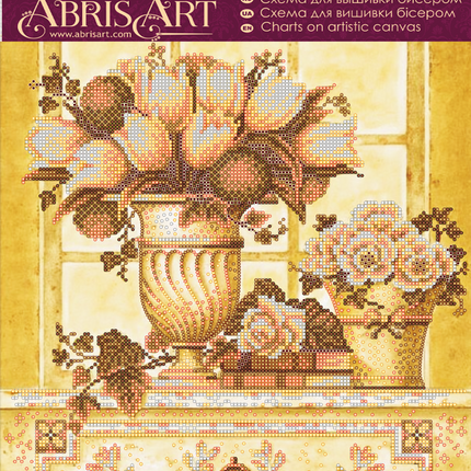 Canvas for bead embroidery "Straw-coloured fiowers" 11.8"x11.8" / 30.0x30.0 cm