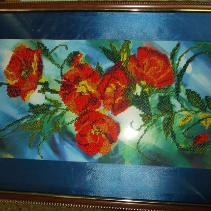 DIY Bead Embroidery Kit "Poppy dawn" 7.9"x17.7" / 20.0x45.0 cm