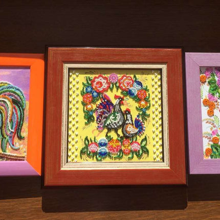 DIY Bead Embroidery Kit "Gorodets painting"  5.9"x5.9" / 15.0x15.0 cm