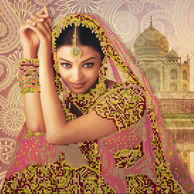 Canvas for bead embroidery "Flowers of India" 11.8"x11.8" / 30.0x30.0 cm