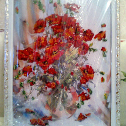 DIY Bead Embroidery Kit "Poppies" 10.0"x13.8" / 25.5x35.0 cm