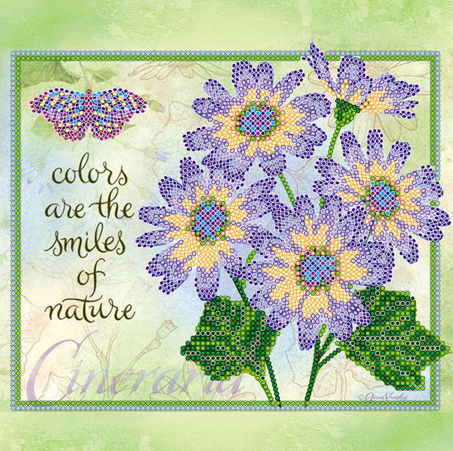 Canvas for bead embroidery "Cineraria" 7.9"x7.9" / 20.0x20.0 cm