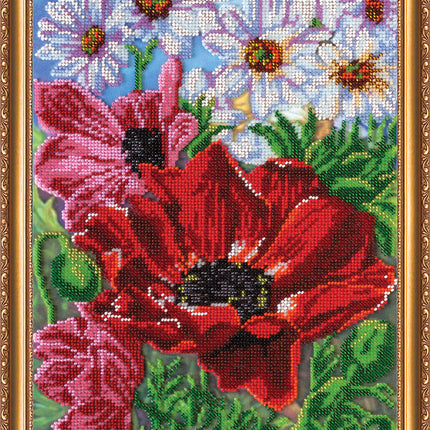 DIY Bead Embroidery Kit "Wild poppies – 2" 9.4"x17.5" / 24.0x44.5 cm