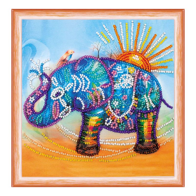 DIY Bead Embroidery Kit "Neon elephant"  5.9"x5.9" / 15.0x15.0 cm