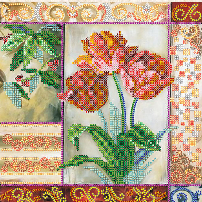 Canvas for bead embroidery "Satin petals" 7.9"x7.9" / 20.0x20.0 cm