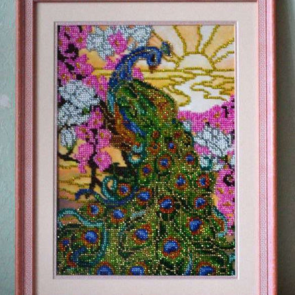 DIY Bead Embroidery Kit "Peacock" 7.9"x11.0" / 20.0x28.0 cm