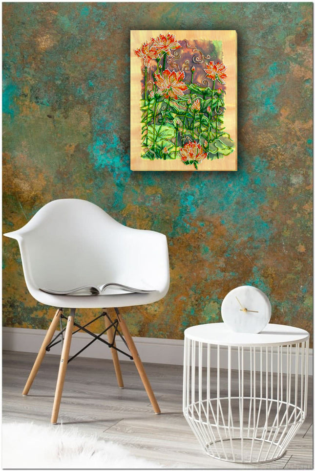 DIY Bead Embroidery Kit "Lotuses at sunset" 9.8"x13.0" / 25.0x33.0 cm