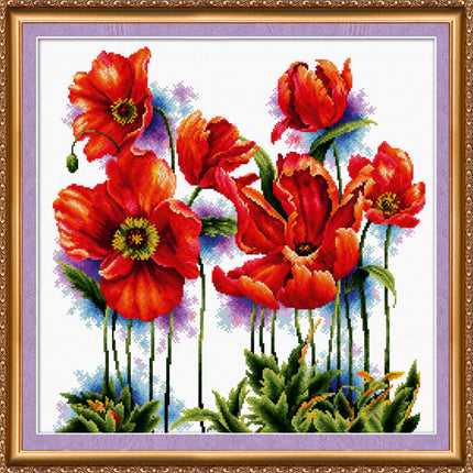 DIY Cross Stitch Kit "Scarlet poppies" 15.7"x15.7"