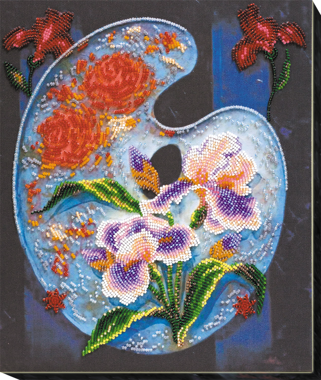 DIY Bead Embroidery Kit "Flower palette" 9.8"x11.8" / 25.0x30.0 cm