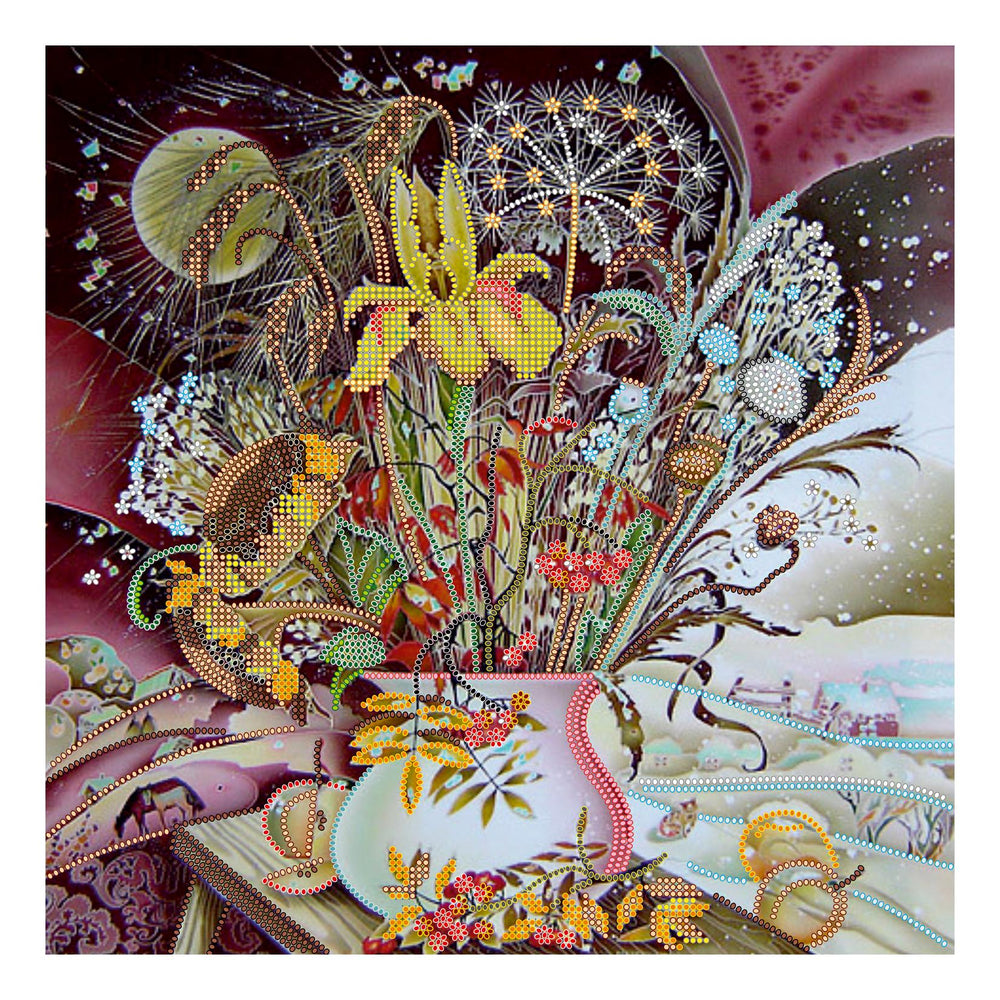 Canvas for bead embroidery "Seasonal change" 11.8"x11.8" / 30.0x30.0 cm