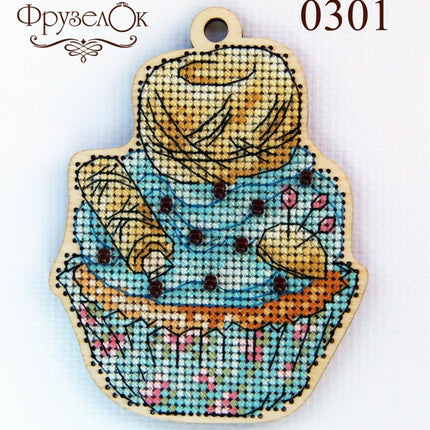 DIY Cross stitch kit on wood "Pearl" 4.2x3.2 in / 10.7x8.2 cm