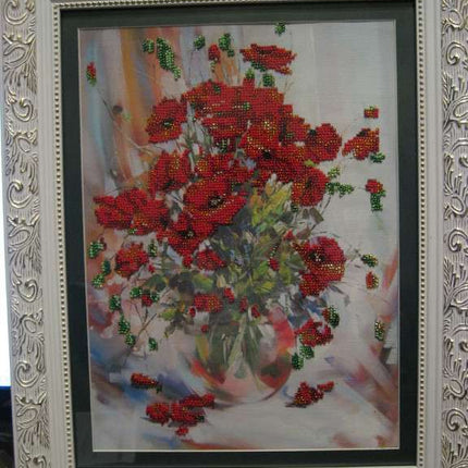 DIY Bead Embroidery Kit "Poppies" 10.0"x13.8" / 25.5x35.0 cm