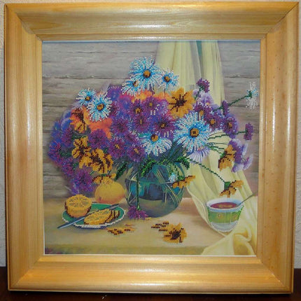 Canvas for bead embroidery "Tea with lemon" 11.8"x11.8" / 30.0x30.0 cm