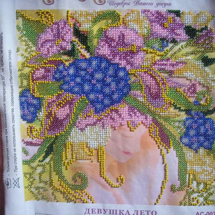 Canvas for bead embroidery "Summer Girl" 7.9"x7.9" / 20.0x20.0 cm