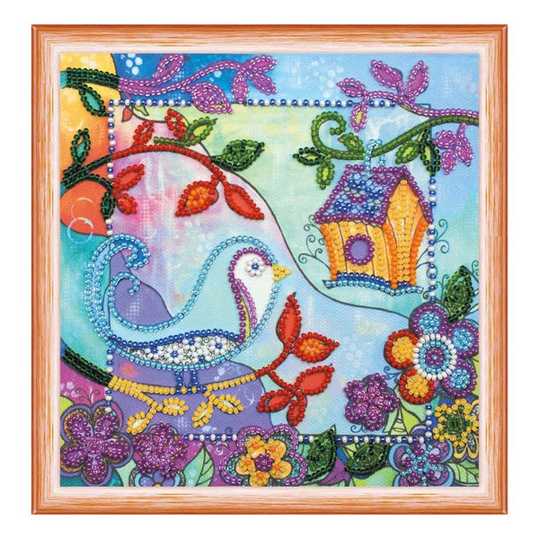 DIY Bead Embroidery Kit "Spring for birds"  5.9"x5.9" / 15.0x15.0 cm