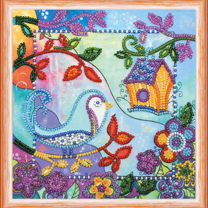 DIY Bead Embroidery Kit "Spring for birds"  5.9"x5.9" / 15.0x15.0 cm