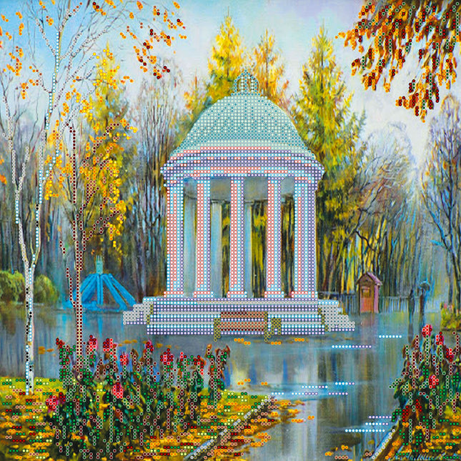 Canvas for bead embroidery "Autumn Park" 11.8"x11.8" / 30.0x30.0 cm