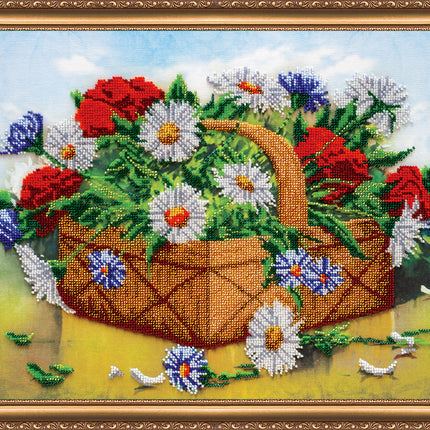 DIY Bead Embroidery Kit "Basket of summer" 16.1"x12.6" / 41.0x32.0 cm