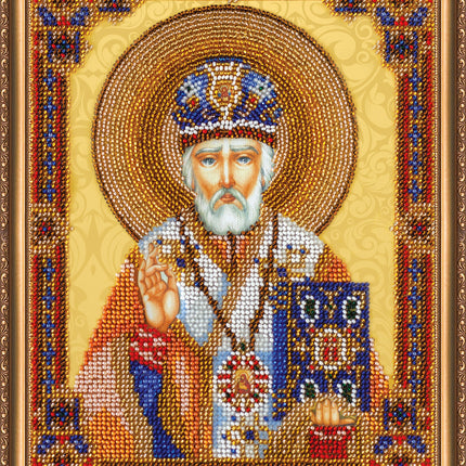 DIY Bead Embroidery Kit "Home iconostasis «Nicholas the Wonderworker»" 7.5"x9.8" / 19.0x25.0 cm