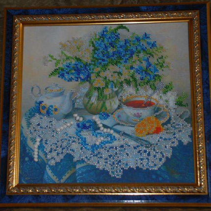 DIY Bead Embroidery Kit "Forget-me-nots" 10.2"x9.8" / 26.0x25.0 cm