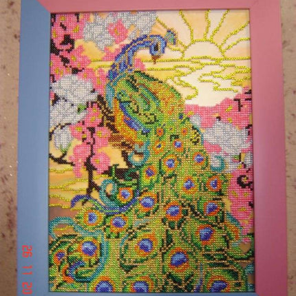 DIY Bead Embroidery Kit "Peacock" 7.9"x11.0" / 20.0x28.0 cm