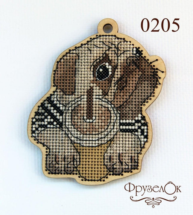 DIY Cross stitch kit on wood "Kuzma" 4.3x3.3 in / 11.0x8.5 cm