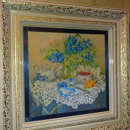 DIY Bead Embroidery Kit "Forget-me-nots" 10.2"x9.8" / 26.0x25.0 cm