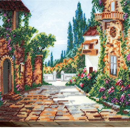 DIY Bead Embroidery Kit "Seaside street" 11.8"x9.4" / 30.0x24.0 cm