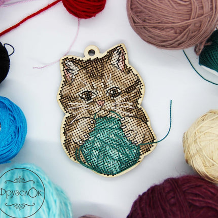DIY Cross stitch kit on wood "Vasyl" 3.9x2.8 in / 10.0x7.0 cm