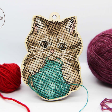 DIY Cross stitch kit on wood "Vasyl" 3.9x2.8 in / 10.0x7.0 cm