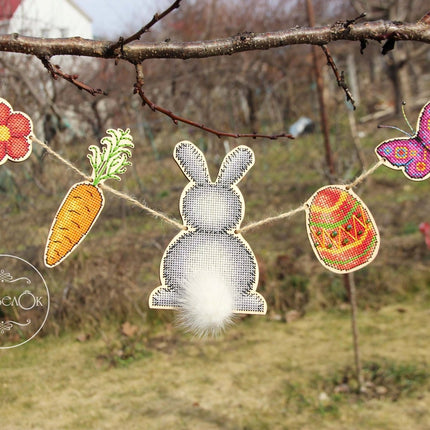 DIY Cross stitch kit on wood "Garland" 5.1x3.5 in, 2.0x1.8 in / 13.0x9.0 cm, 5.0x4.5 cm