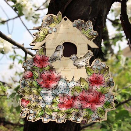 DIY Cross stitch kit on wood "Idyll" 7.1x6.1 in / 18.0x15.5 cm