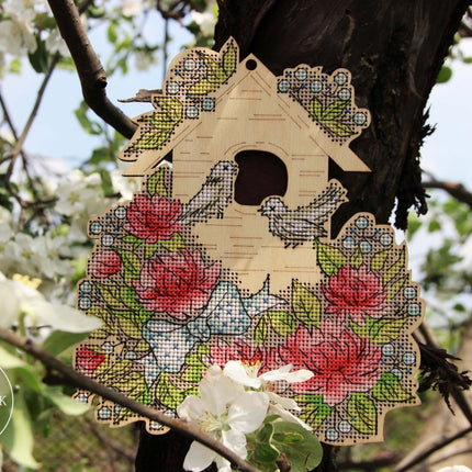 DIY Cross stitch kit on wood "Idyll" 7.1x6.1 in / 18.0x15.5 cm