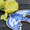 DIY Cross stitch kit on wood "Blue bird" 3.9x4.9 in / 10.0x12.5 cm