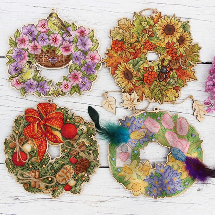 DIY Cross stitch kit on wood "New Year" 7.9x8.1 in / 20.0x20.5 cm