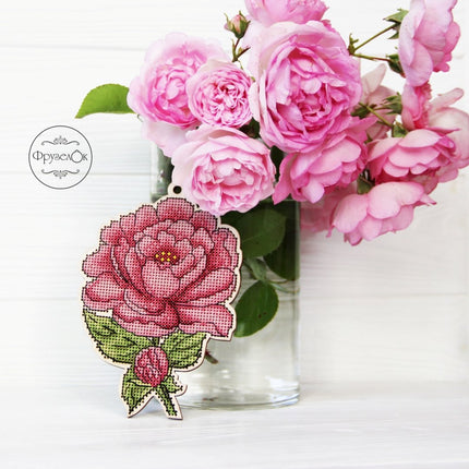 DIY Cross stitch kit on wood "Peony" 5.5x3.9 in / 14.0x10.0 cm