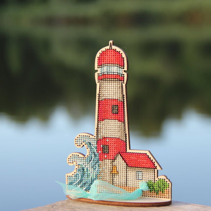 DIY Cross stitch kit on wood "Lighthouse" 3.9x5.7 in / 10.0x14.5 cm