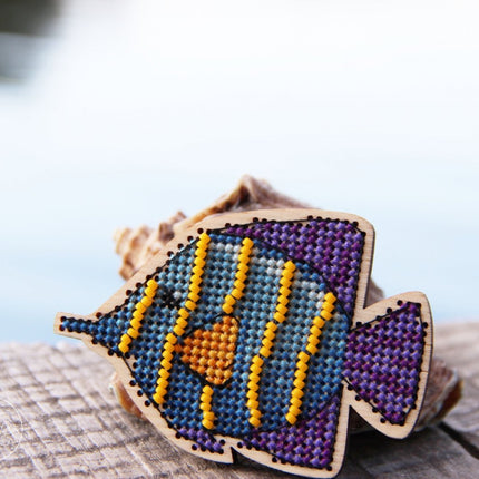 DIY Cross stitch kit on wood "Submarine World" 3.7x3.0 in, 2.9x3.0 in, 1.3x3.1 in, 3.0x2.0 in / 9.5x7.5 cm, 7.3x7.5 cm, 3.3x8.0 cm, 7.7x5.0 cm