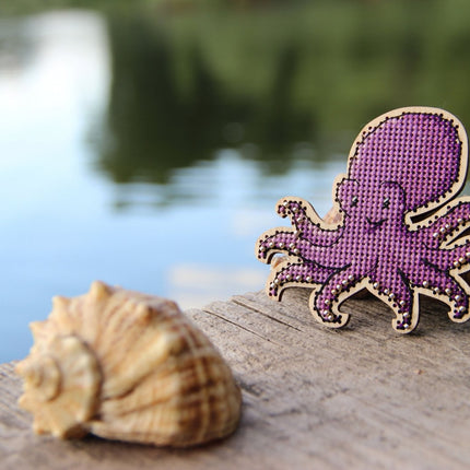 DIY Cross stitch kit on wood "Marine Life" 3.7x2.4 in, 3.3x3.0 in, 2.4x2.4 in, 3.0x1.8 in / 9.5x6.0 cm, 8.5x7.5 cm, 6.0x6.0 cm, 7.5x4.5 cm