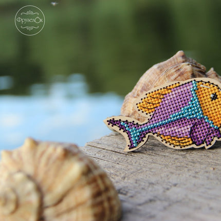 DIY Cross stitch kit on wood "Marine Life" 3.7x2.4 in, 3.3x3.0 in, 2.4x2.4 in, 3.0x1.8 in / 9.5x6.0 cm, 8.5x7.5 cm, 6.0x6.0 cm, 7.5x4.5 cm