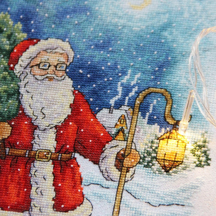 DIY Cross Stitch Kit "Santa Claus with a deer" 10.6x8.5 in / 27.0x21.5 cm