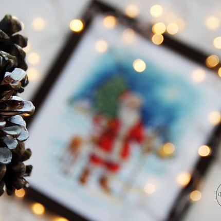 DIY Cross Stitch Kit "Santa Claus with a deer" 10.6x8.5 in / 27.0x21.5 cm