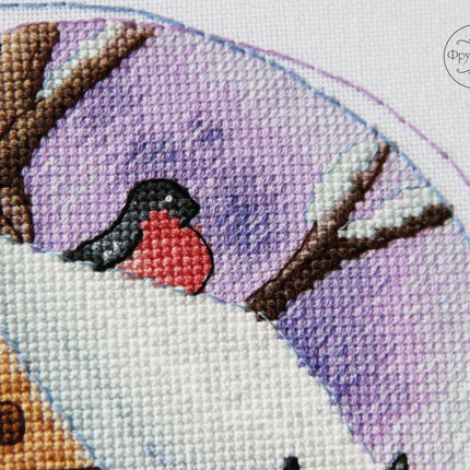 DIY Cross Stitch Kit "Bullfinches" 8.1x6.1 in / 20.5x15.5 cm